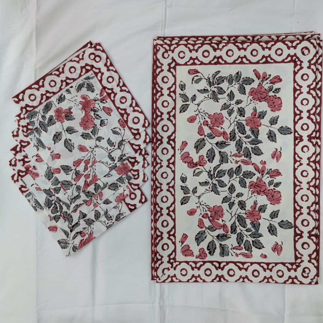 Hand Block Printed Table Mats & Napkin Set